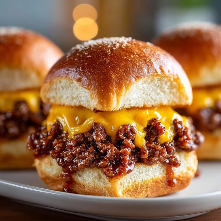 Easy recipe for 5-Ingredient Sloppy Joe Sliders: ground beef and tangy sauce on buns.