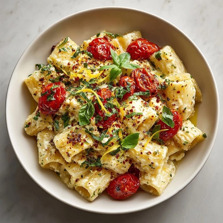 Imagine Lazy Girl&amp;rsquo;s Feta Pasta Bake flavorful roasted tomatoes tangy feta perfectly cooked pasta.