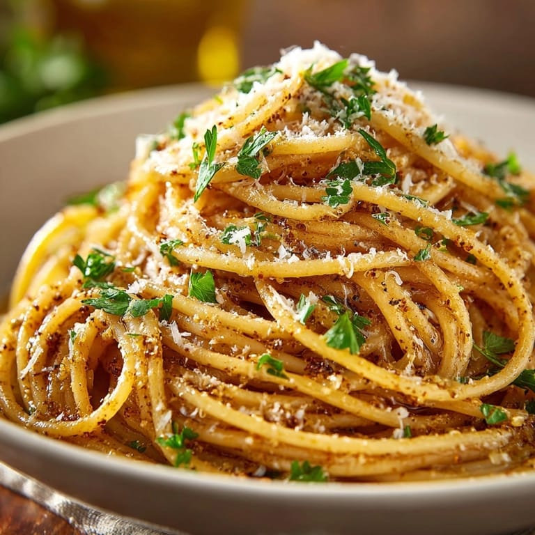 A bowl of comforting Brown Butter Parmesan Pasta, garnished with fresh parsley and shaved Parmesan.