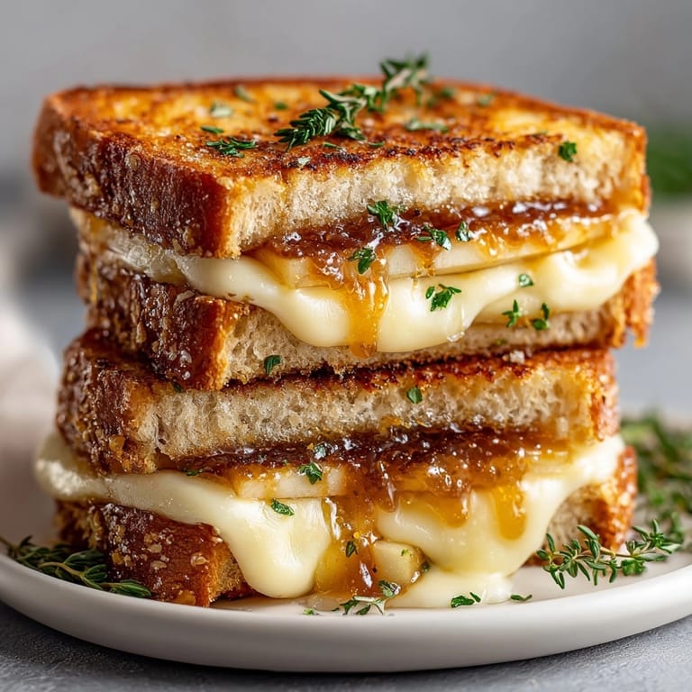 Making Apple Butter Brie Grilled Cheese: golden-brown, buttery sourdough on a hot skillet.