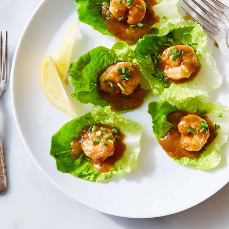 Festive shrimp cocktail cups recipe: Individual lettuce cups filled with the classic appetizer, ready to serve.