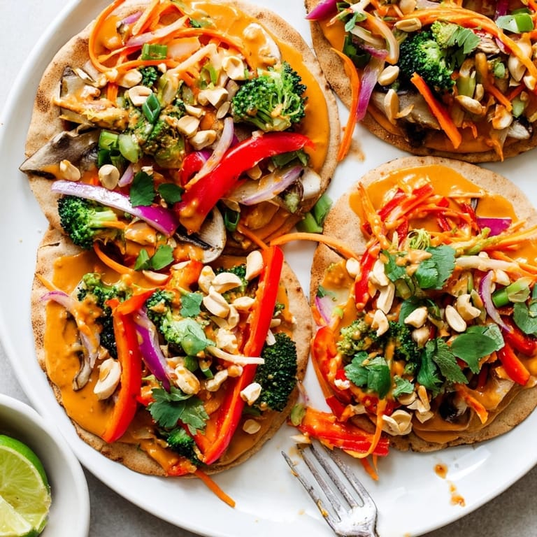 Golden-brown Thai Curry Veggie Pita Pizzas fresh from the oven, garnished with cilantro.