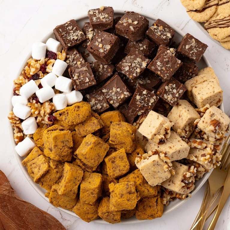 Close-up of a rustic Thanksgiving Fudge Cookie Tray piled high and ready to serve.