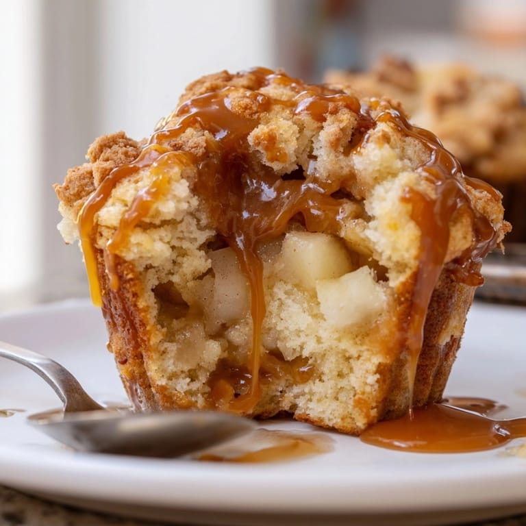 Moist Caramel Apple Cinnamon Roll Muffins: A spiced autumn breakfast, ready to eat!