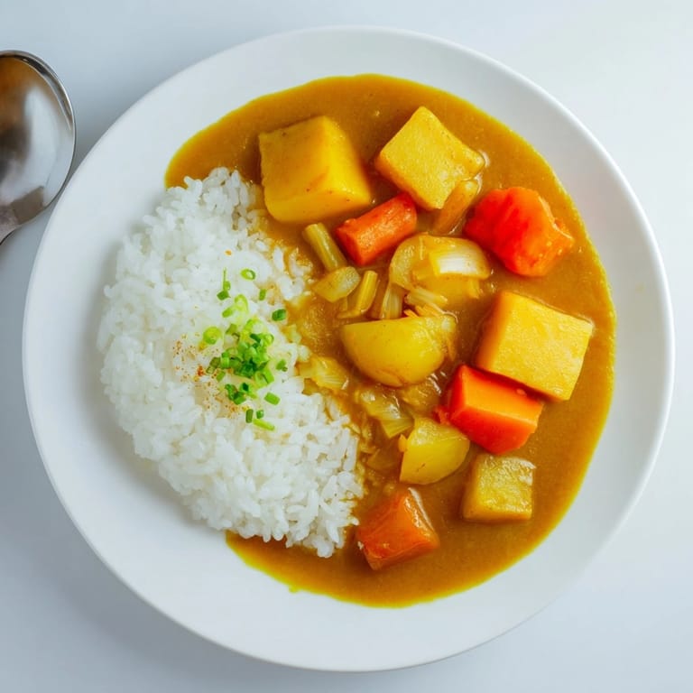 Aromatic Japanese Curry Pumpkin Twist: Roasted pumpkin's sweetness complements savory broth, served steaming.