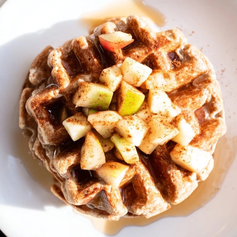 Deliciously golden Cinnamon Apple Protein Waffles, perfect for a nutritious post-workout treat.
