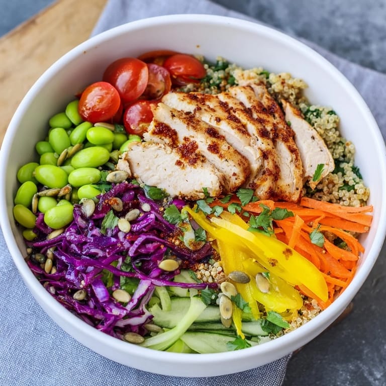 Enjoy nutrient-rich healthy meal-prep bowls filled with zesty dressing and fresh ingredients.  