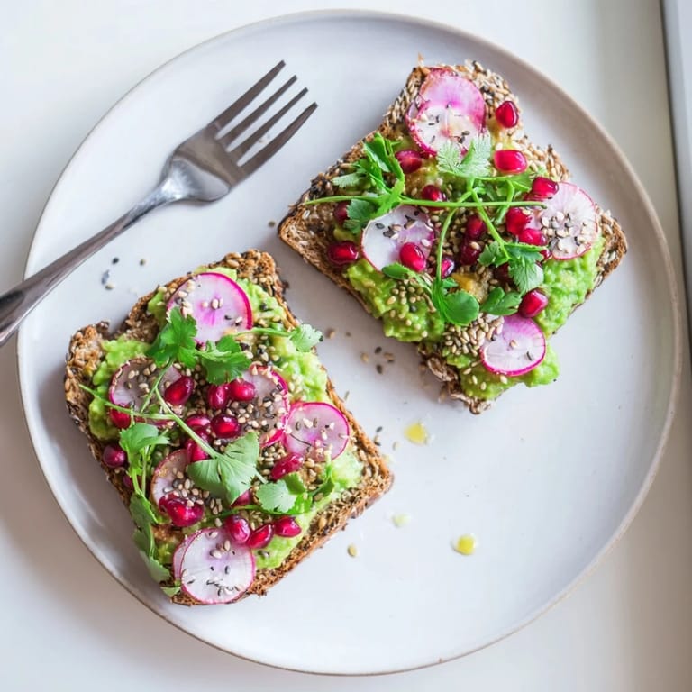 Deliciously layered Bright & Bold Breakfast Toasts showcasing ube and creamy avocado.  
