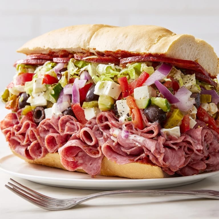 Delectable Flavor Mash-Up Sandwiches boasting layered cheeses, roasted red peppers, and zesty dressing.  