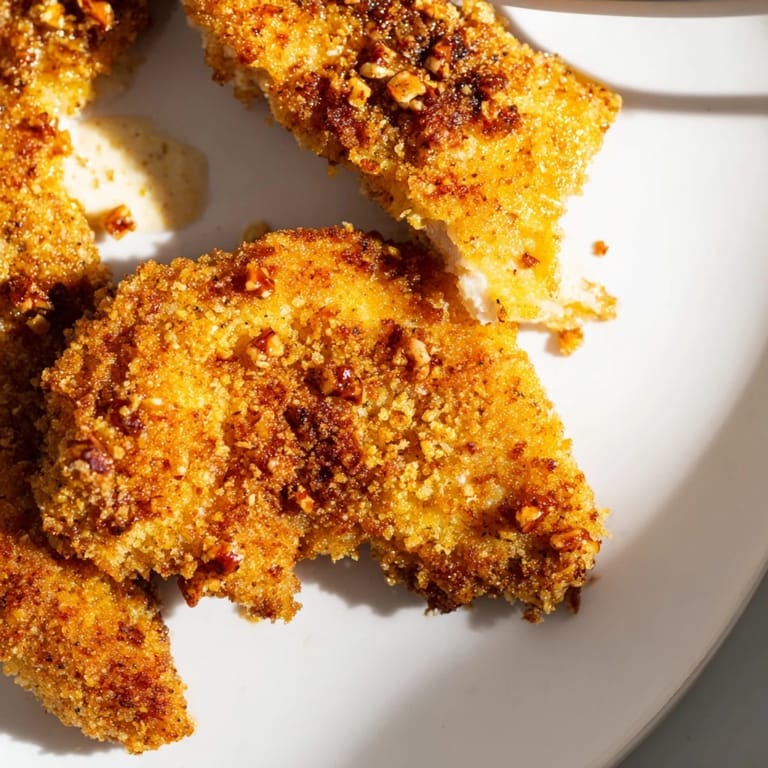 Deliciously baked pecan-crusted chicken tenders, golden brown and crunchy, perfect for appetizers.