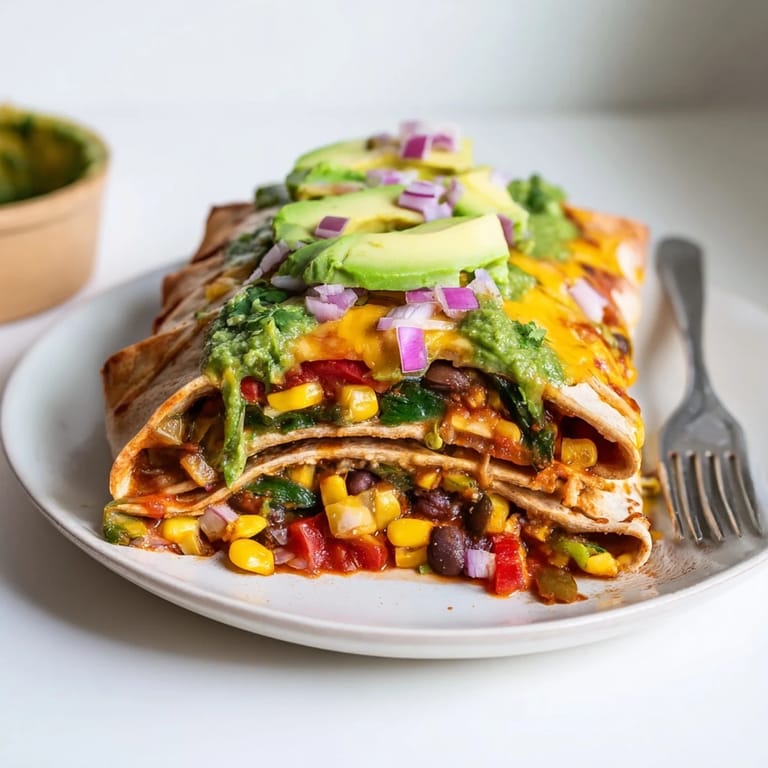 Golden-brown black bean and veggie enchiladas nestled in tangy green salsa, perfect weeknight comfort. 