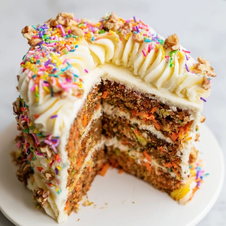 Taste the delightful, moist layers of a Silly Carrot Cake with whimsical, creamy frosting on top.