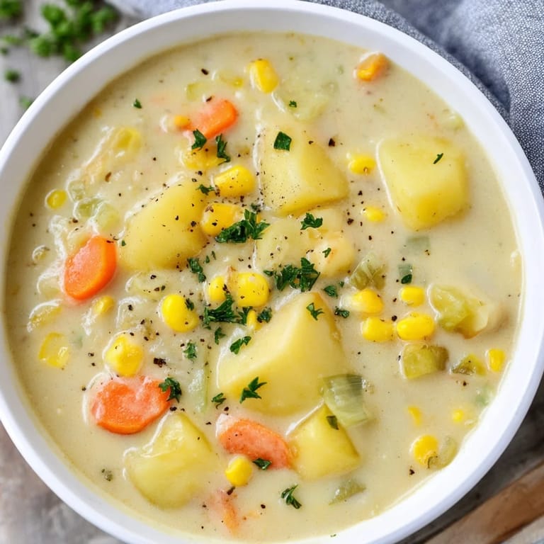 This golden corn and potato chowder features chunky potatoes, sweet corn, and a savory broth that’s ready in under an hour.