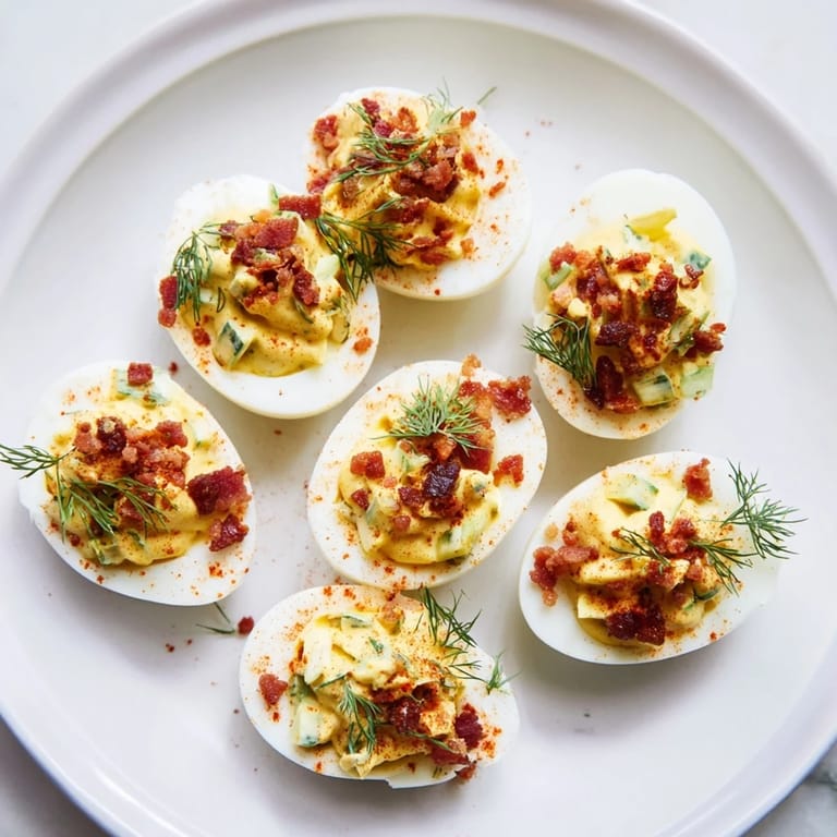 Beautiful platter overflowing with loaded deviled eggs, ready to serve as a flavorful appetizer.