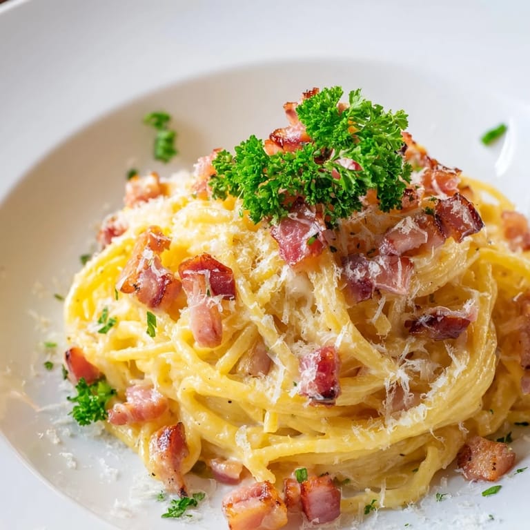 A bowl of delicious Carbonara Ramen, showcasing the rich, cheesy sauce and flavorful ramen.