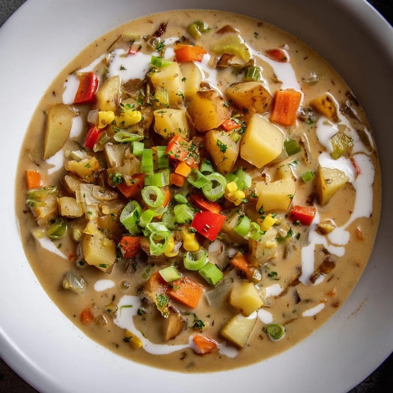 Rustic, chunky Slow Cooker Cajun Potato Soup, perfect with crusty bread, ready to enjoy.