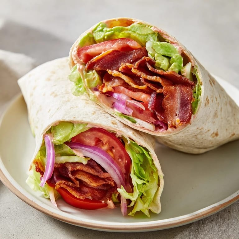Delicious Zesty BLT Wraps ready to serve, featuring a creamy chipotle mayo and fresh ingredients.