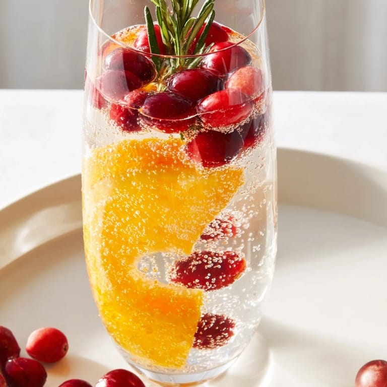 Vibrant photo of a snow globe mocktail with floating cranberries, refreshing and non-alcoholic.