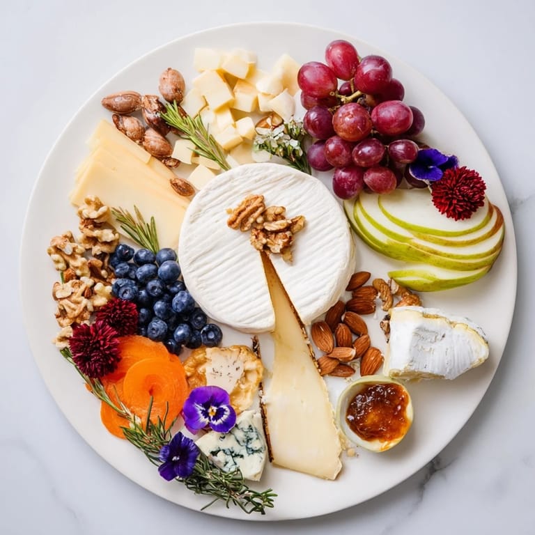 Appetizing Woodland Creature Cheese Platter featuring various cheeses, fresh fruits, and honey, ready to eat.