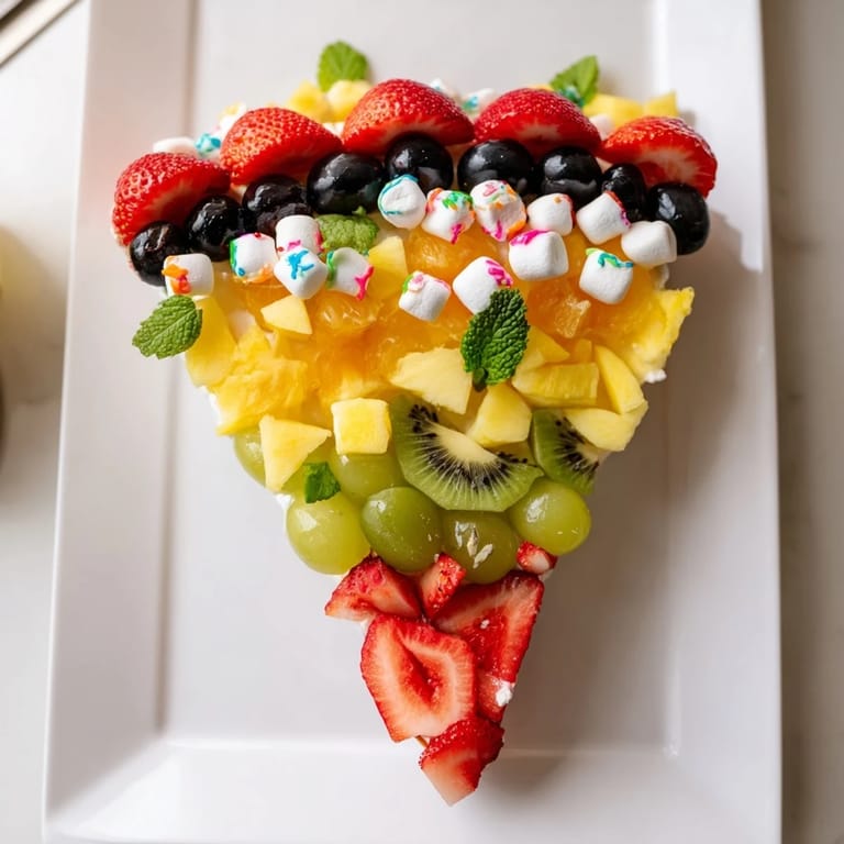 A visually appealing slice of Happy Birthday Cake Slice Fruit Board brimming with fresh, healthy fruits for snacking.