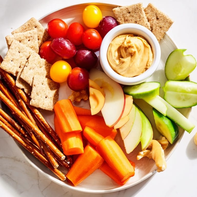 This road trip snack platter showcases a variety of textures and flavors, ready for easy on-the-go enjoyment.