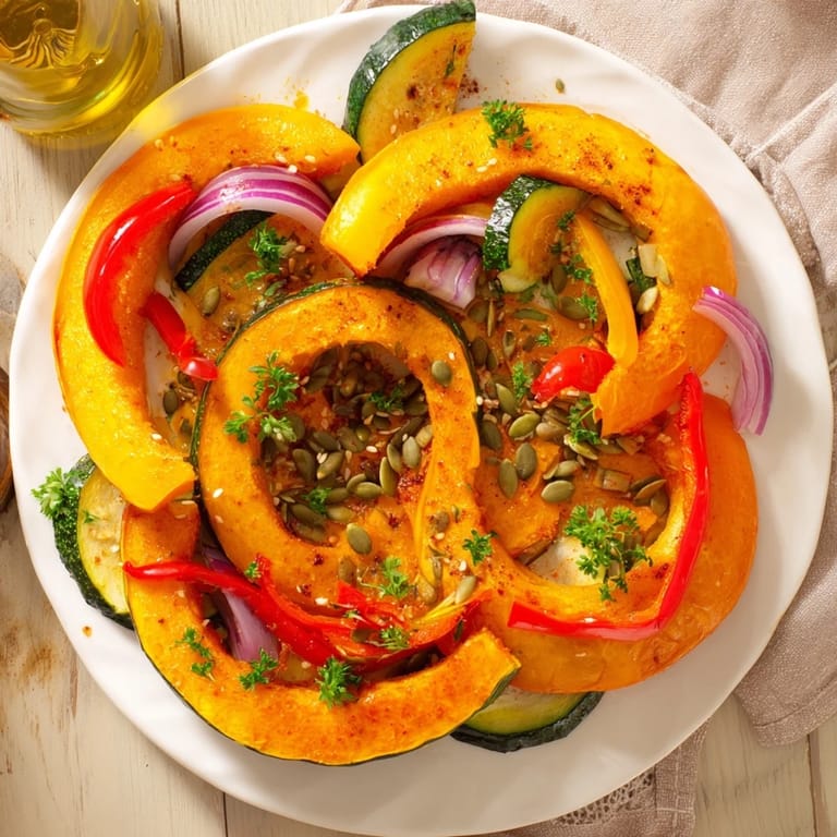 Savory Pumpkin Lantern Halloween Plate: Roasted pumpkin slices and bell peppers create a spooky, tasty dish.