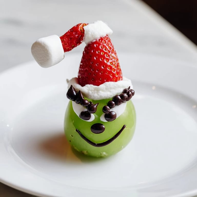 Easy-to-make Grinch Snack showing marshmallows, fresh grapes, and strawberries; a delightful kid-friendly dessert.