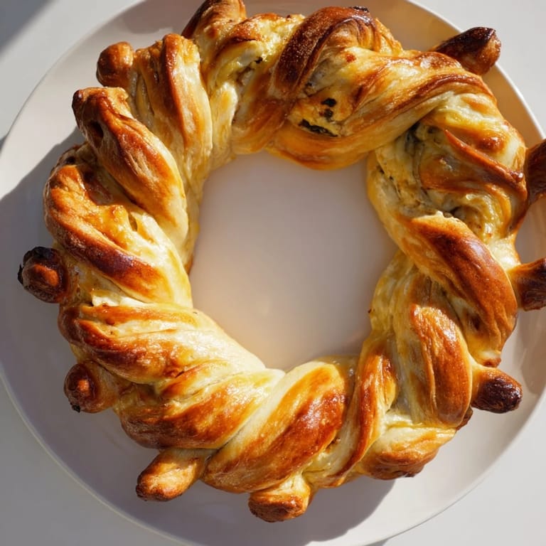 Close-up of a bubbling Reindeer Antler Spinach Dip Ring, a savory holiday appetizer.