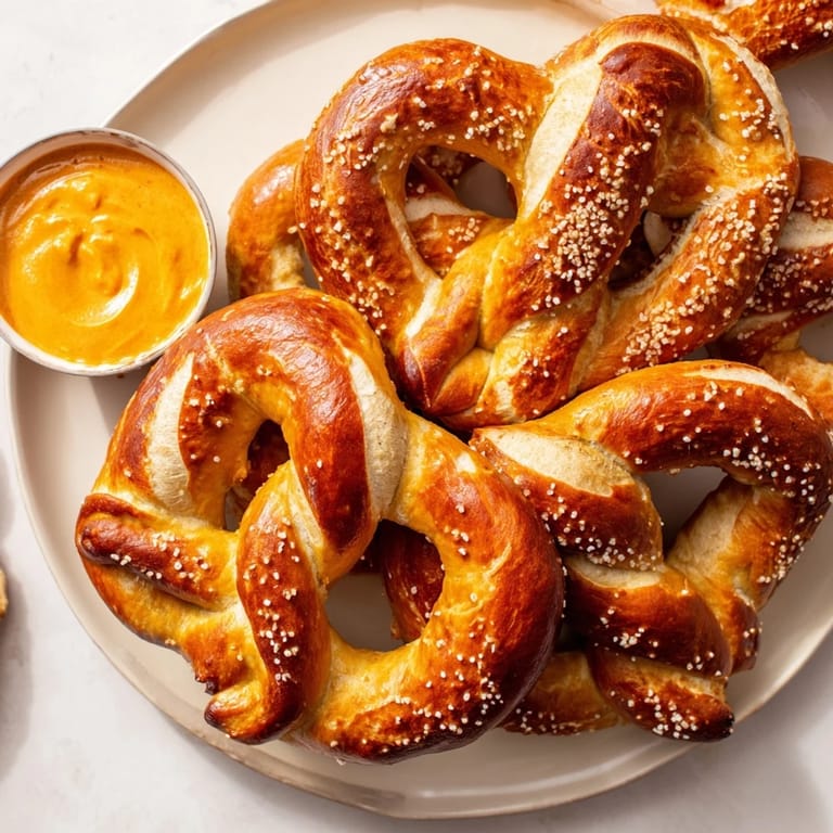 Irresistible pretzel rods arranged, ready to enjoy with a tangy, flavorful hot mustard dipping experience.