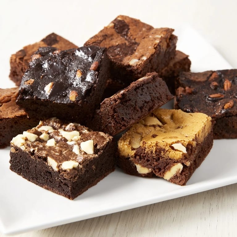 Warm, inviting image of a dessert platter: fudgy brownies and sweet blondie squares.