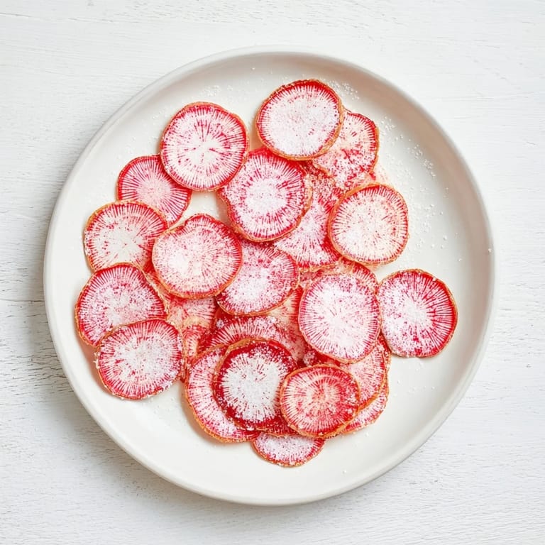 Close-up of fresh Radish Slices with Sea Salt, ready to be enjoyed as a snack.