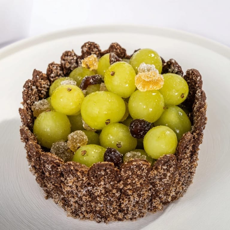 Inside the chocolate cracker "Crystal Cave," glittering sugared grapes and crunchy rock candy await.