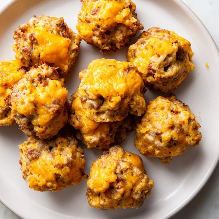 Delicious, baked Chicken and Sausage Bisquick Balls, featuring tender chicken and a flavorful cheesy crust.