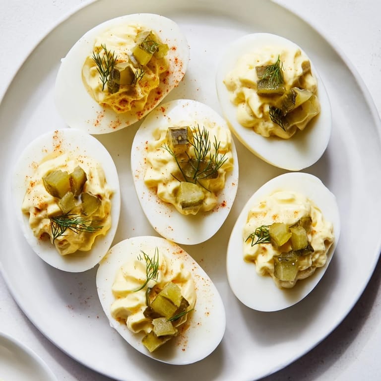 Tangy dill pickle deviled eggs, creamy and delicious, perfect for any gathering or party.