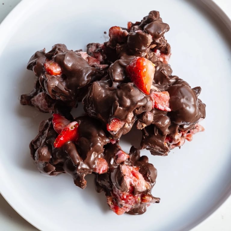 Sweet, refreshing Strawberry Yogurt Clusters topped with chocolate, perfect frozen dessert bites.