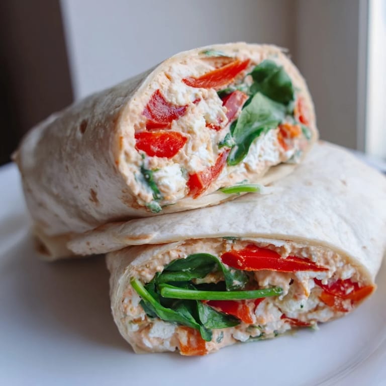 A close-up of a delicious Mediterranean veggie wrap, sliced and ready for a satisfying, light lunch.
