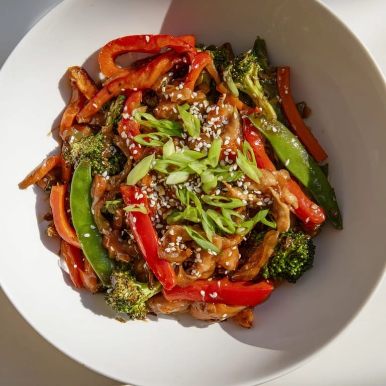 Colorful vegetables coated in savory soy sauce in this easy Ginger Stir-Fried Vegetables recipe, perfect over steamed rice.