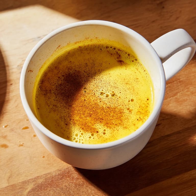 Two mugs of Turmeric and Ginger Golden Milk beside fresh ginger root, turmeric powder, and honey on a rustic table.