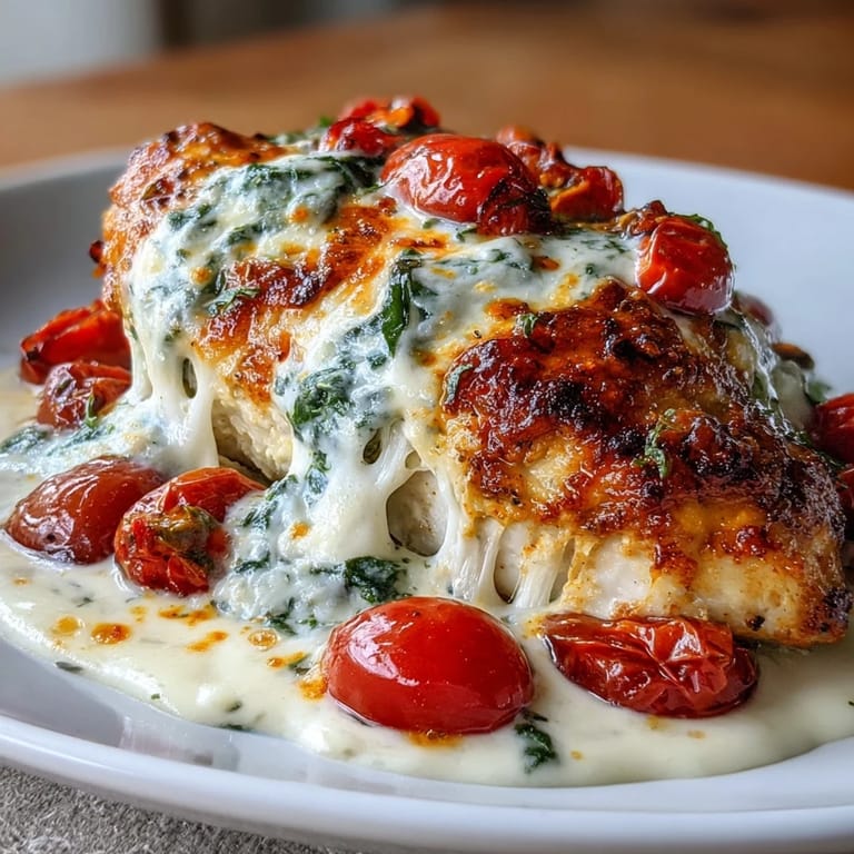 A golden, bubbling High Protein Chicken Bake in a rustic baking dish, perfect for healthy meal prep or a satisfying low-carb dinner for four.  