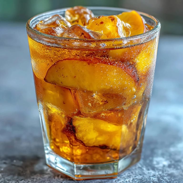 Refreshing pitcher of homemade mango iced tea with ripe mango slices and honey, ready to serve at a sunny gathering.