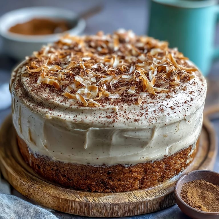 A freshly sliced piece of Vegan Hojicha Latte Cake showcases the tender texture of the gluten-free sponge and the fluffy coconut frosting.