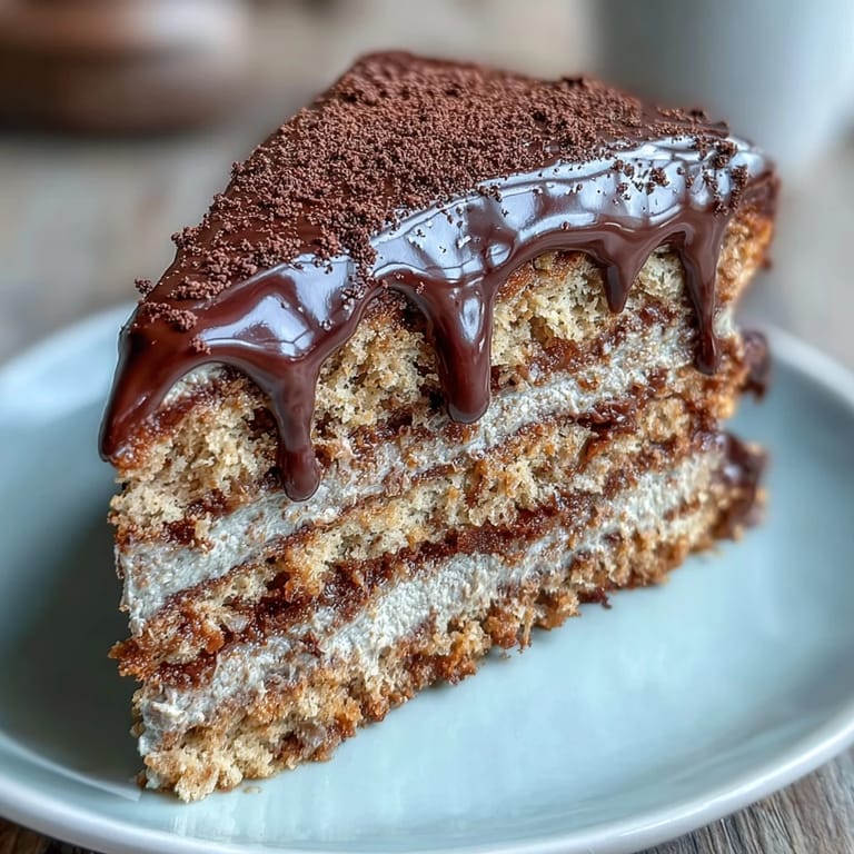 Slice of Japanese-inspired Hojicha Butter Cream Cake reveals delicate crumb and rich ganache drips, ideal for tea time gatherings and birthdays.