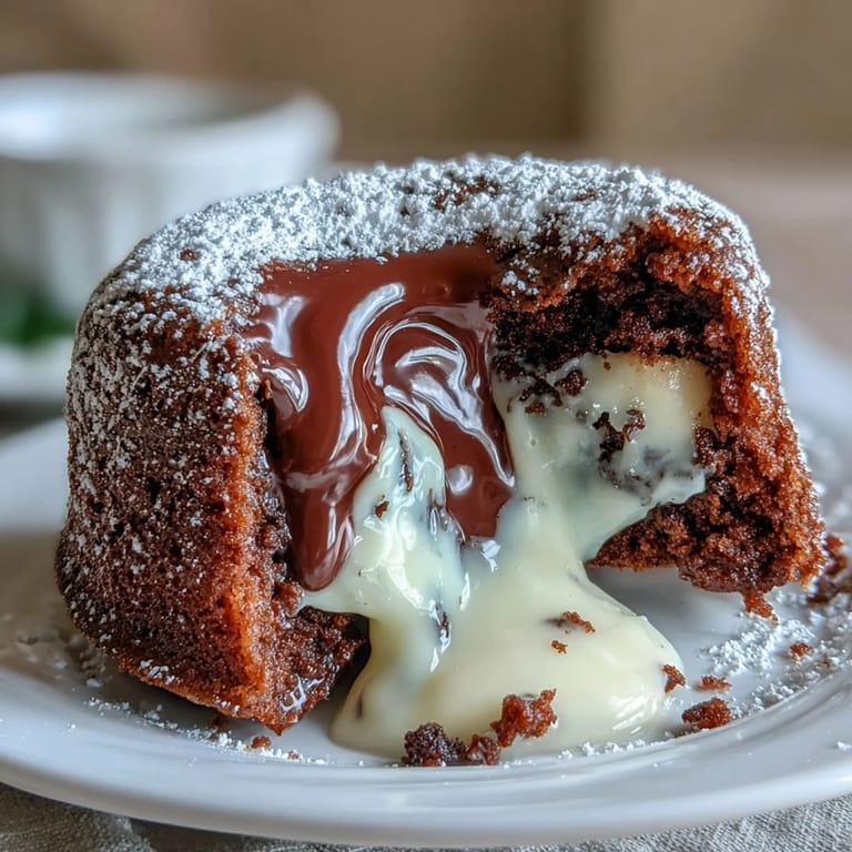 The interior of a Hojicha Lava Cake reveals a rich, dark roasted tea ganache inside the tender white chocolate sponge.