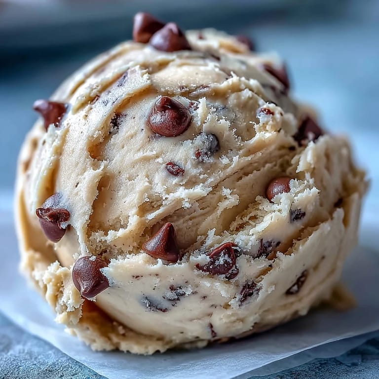 A tablespoon of egg-free Greek Yogurt Cookie Dough served on a chilled plate with a glass of milk.