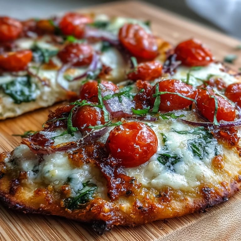 Rustic Crispy Garlic Parmesan Naan Pizza served on a wooden board with a quick, easy weeknight dinner vibe.