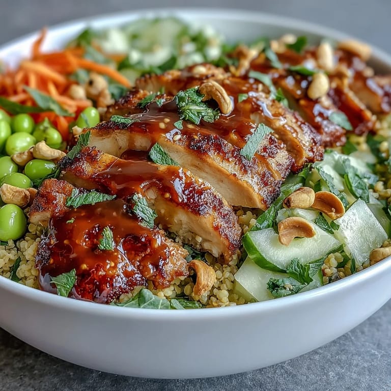 A serving of Sesame Ginger Chicken Couscous Bowls drizzled with zesty lime, topped with green onions and cilantro, ready for a satisfying dinner.