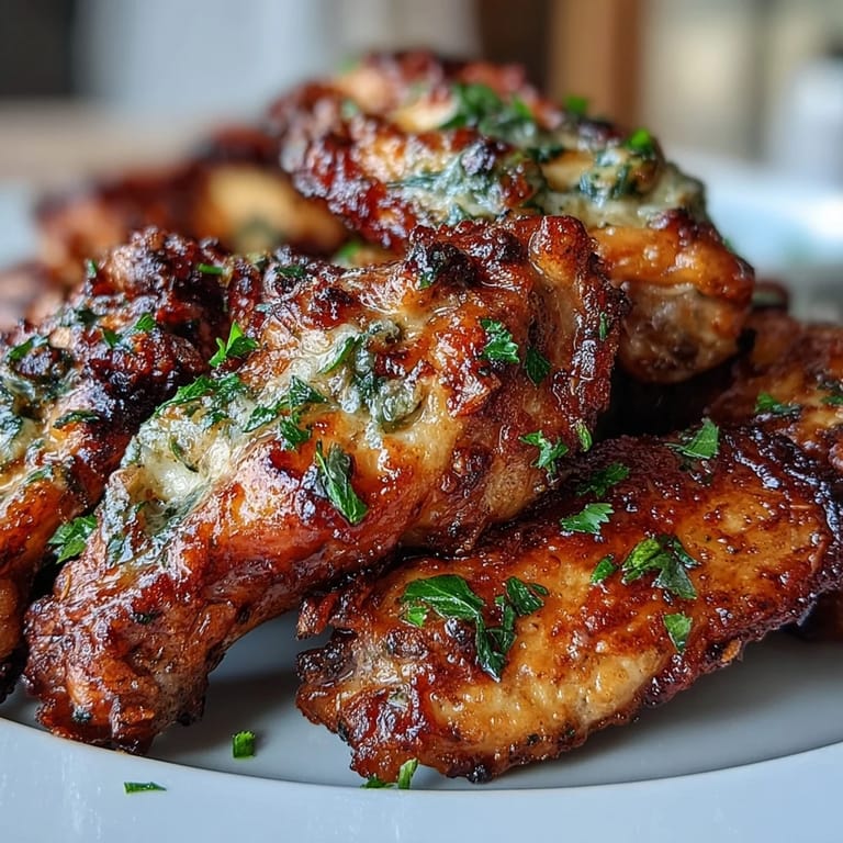 Heaping plate of golden baked wings, topped with grated Parmesan and red pepper flakes, ideal for a keto appetizer.