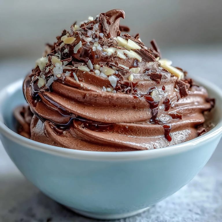 Homemade Vegan Chocolate Banana Nice Cream in a chilled bowl featuring a smooth texture and dark chocolate shavings on top.