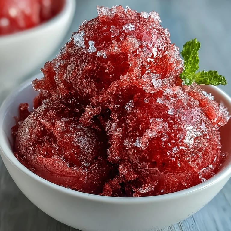Creamy strawberry sorbet with a hint of rum and lime zest, served chilled for a tropical-inspired treat.
