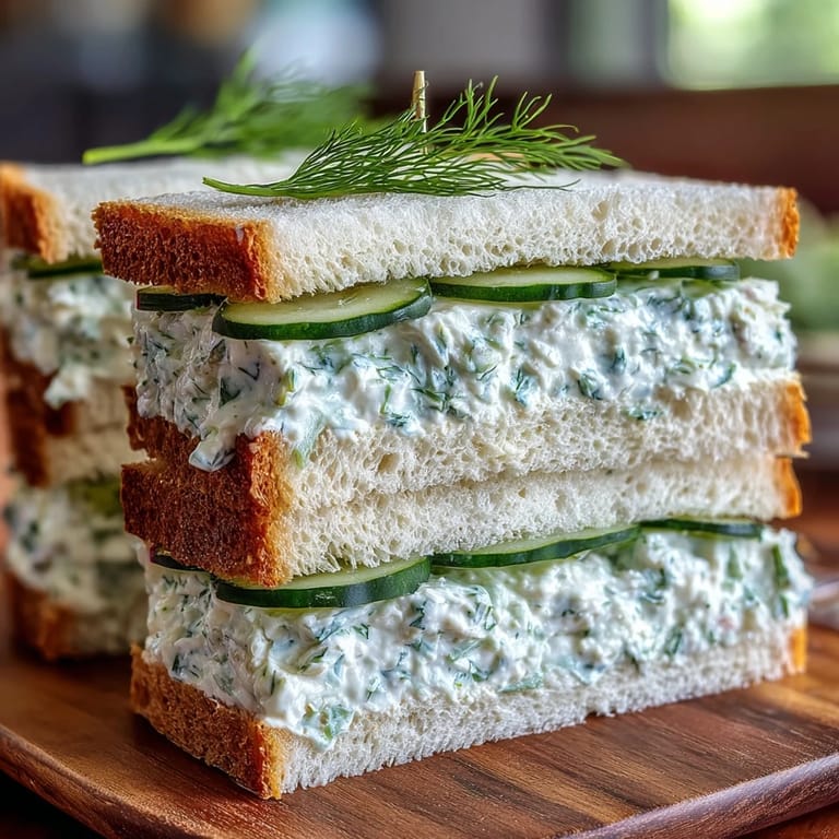 Delicate Benedictine spread tea sandwiches with a hint of lemon, served chilled and cut into traditional finger shapes.